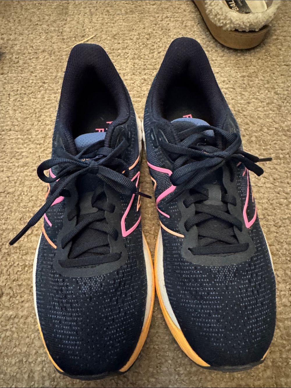New Balance Navy Running Sneakers with Pink and Orange Trim